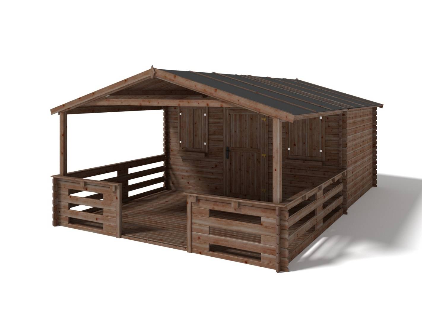Altanka - Abri de jardin en bois - 4x3 m + terrasse avec balustrade et avant-toit en bois - 24 m2 - Traité - DOM418+DOM541+DOM542+POD05 - ALTANKA - Imagen 1