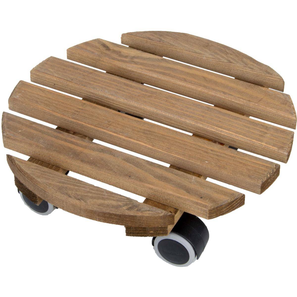 Esschert Design - Support à roulettes en bois pour plantes d'intérieur Rond - Teinté marron Esschert's Garden - Imagen 1