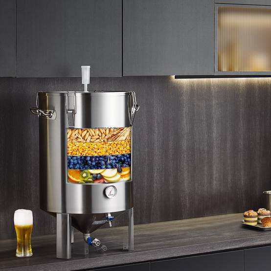 VEVOR Cuve brassage bière inox 304, 60L, avec base, couvercle, robinet, thermomètre, pour brasseur maison. - Image 8