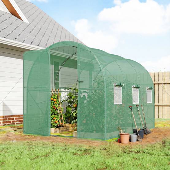 Serre tunnel de jardin 6m², serre de jardin tunnel 200x300x200cm porte et 6 fenêtres, bâche PE 140 g/m² vert - Image 3