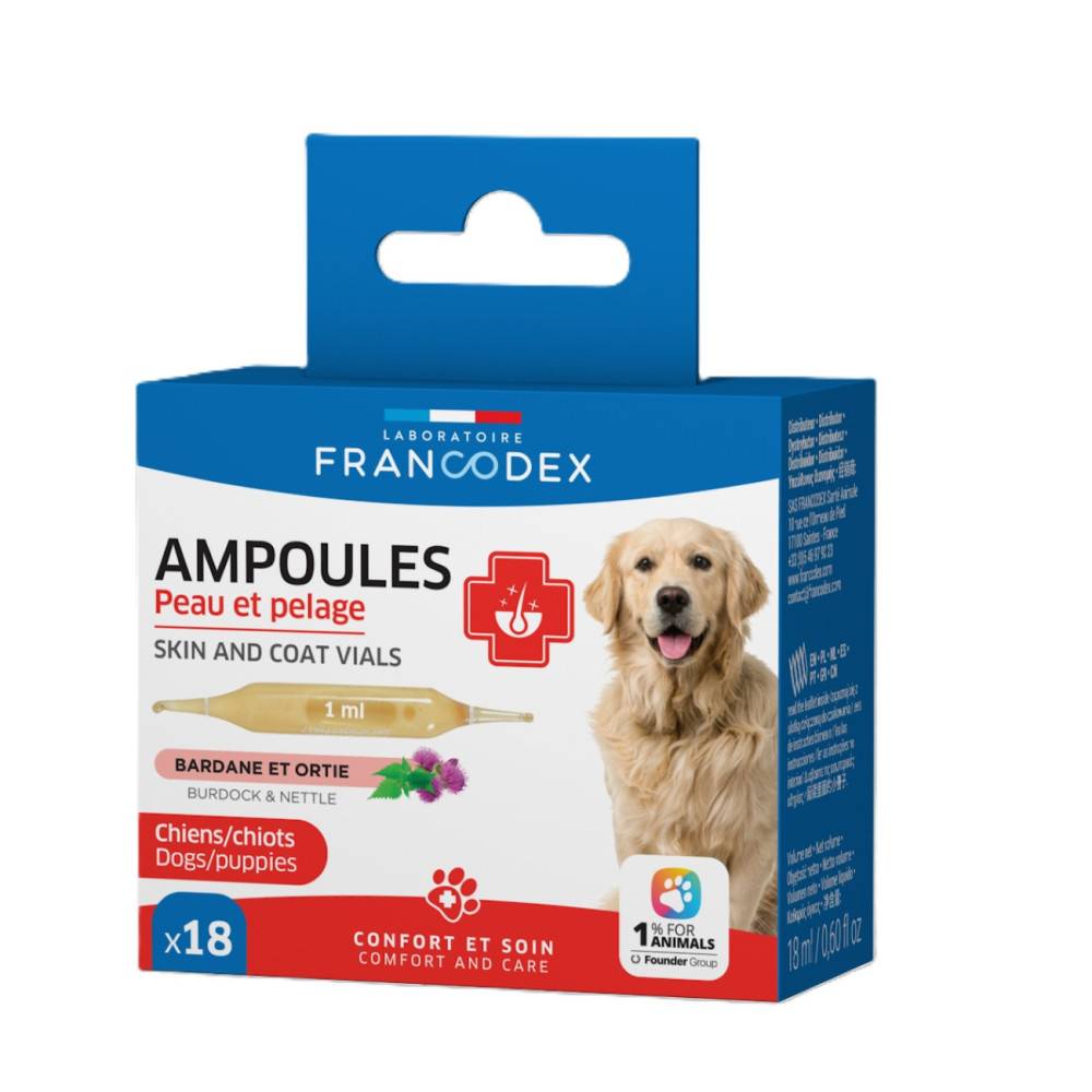 Francodex - Ampollas Piel y Pelaje 18 x 1 ml Para Cachorros y Perros