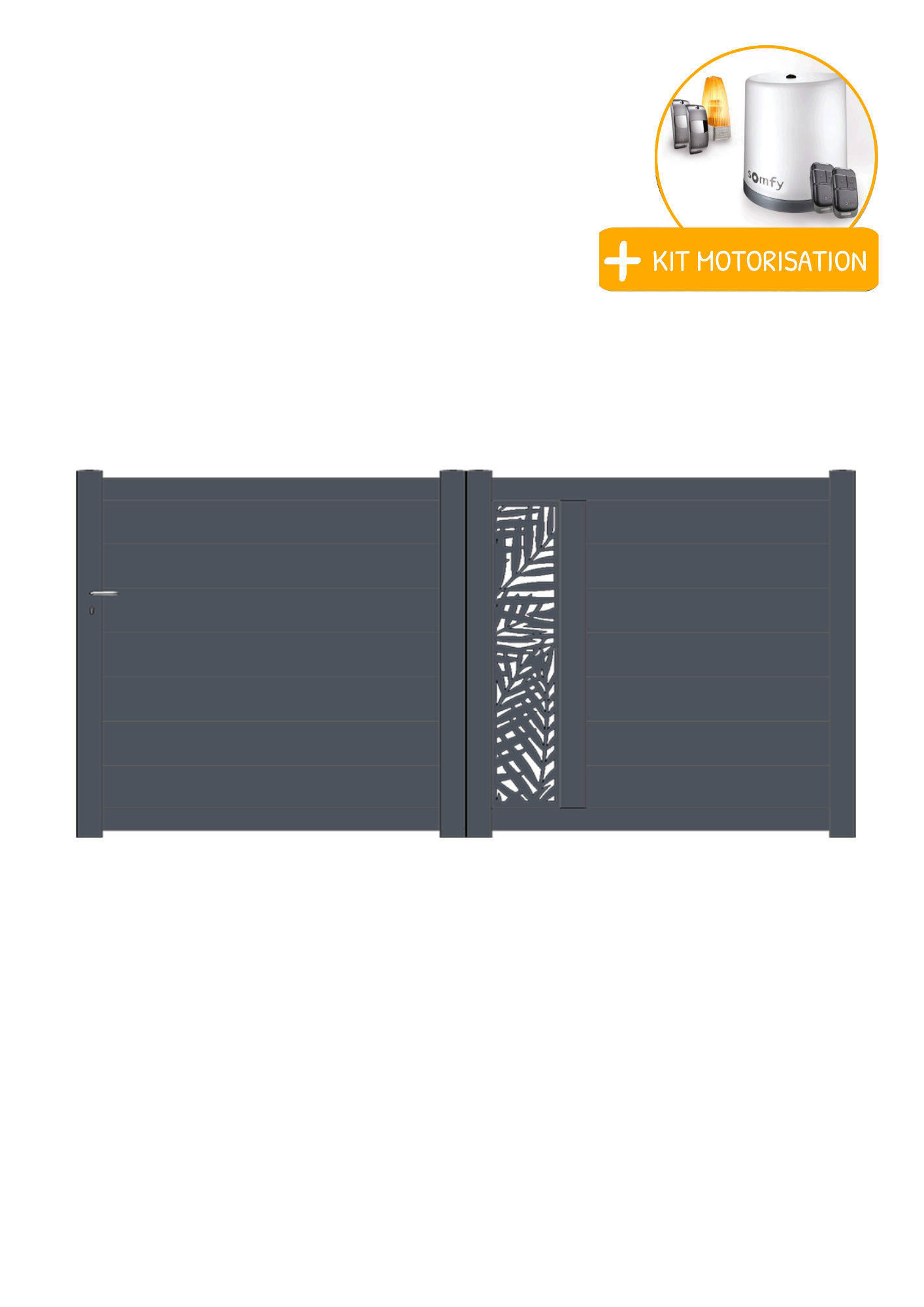 Portail Packit - Portail alu coulissant découpe laser en kit +MOT dim. L.3000 (entre piliers) X H.1500 mm  Gris (RAL 7016)