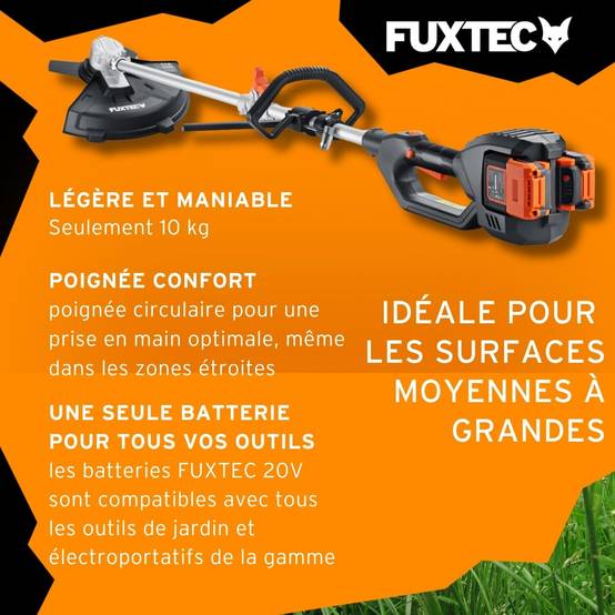 FUXTEC - Débroussailleuse sans fil FUXTEC FX-E2MS 2 batteries 20V 2Ah double chargeur 2,4A inclus Fil et lame Largeur 25,5 35cm - Image 5