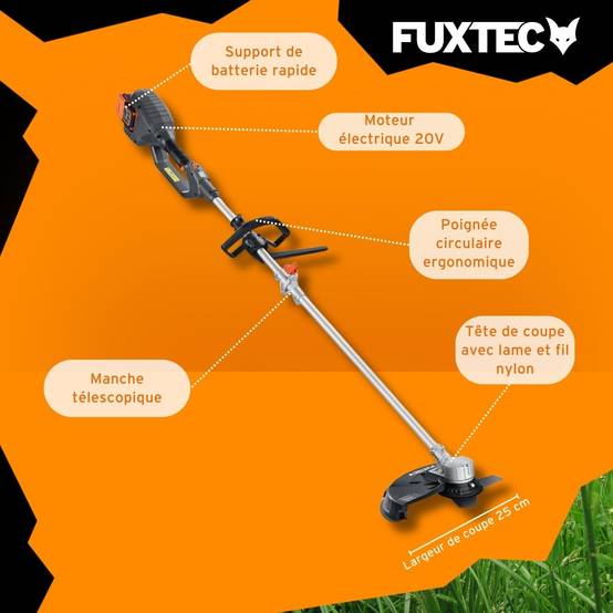 FUXTEC - Débroussailleuse sans fil FUXTEC FX-E2MS 2 batteries 20V 2Ah double chargeur 2,4A inclus Fil et lame Largeur 25,5 35cm - Image 6