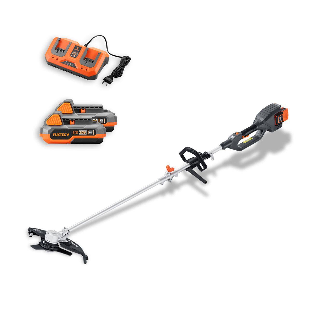 FUXTEC - Débroussailleuse sans fil FUXTEC FX-E2MS 2 batteries 20V 2Ah double chargeur 2,4A inclus Fil et lame Largeur 25,5 35cm