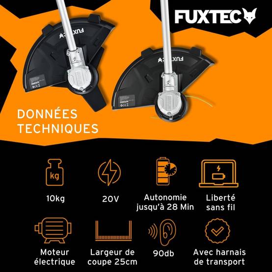 FUXTEC - Débroussailleuse sans fil FUXTEC FX-E2MS 2 batteries 20V 2Ah double chargeur 2,4A inclus Fil et lame Largeur 25,5 35cm - Image 3
