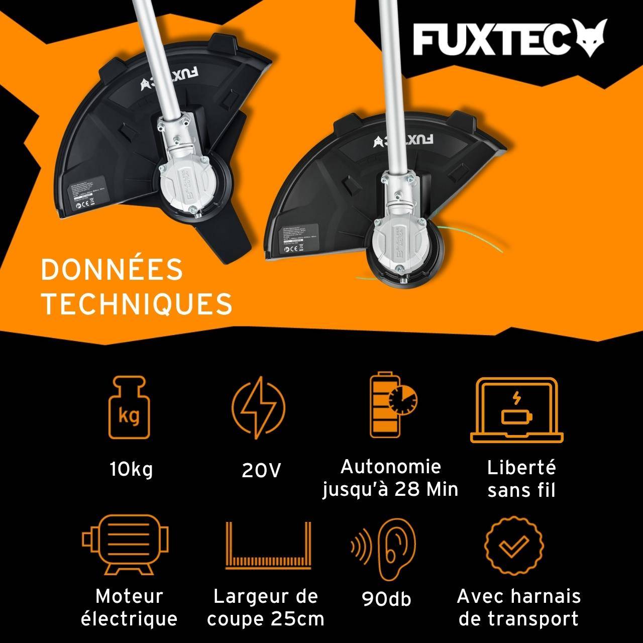 FUXTEC - Débroussailleuse sans fil FUXTEC FX-E2MS 2 batteries 20V 2Ah double chargeur 2,4A inclus Fil et lame Largeur 25,5 35cm - Image 3