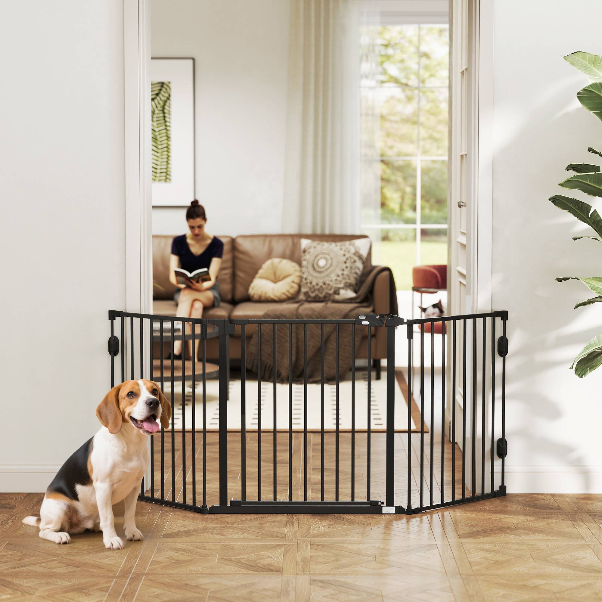 Barrière de sécurité pour animaux de compagnie à 3 panneaux avec fermeture automatique et conception pliable pour petits chiens, 202,5 x 2 x 76 cm - Image 3