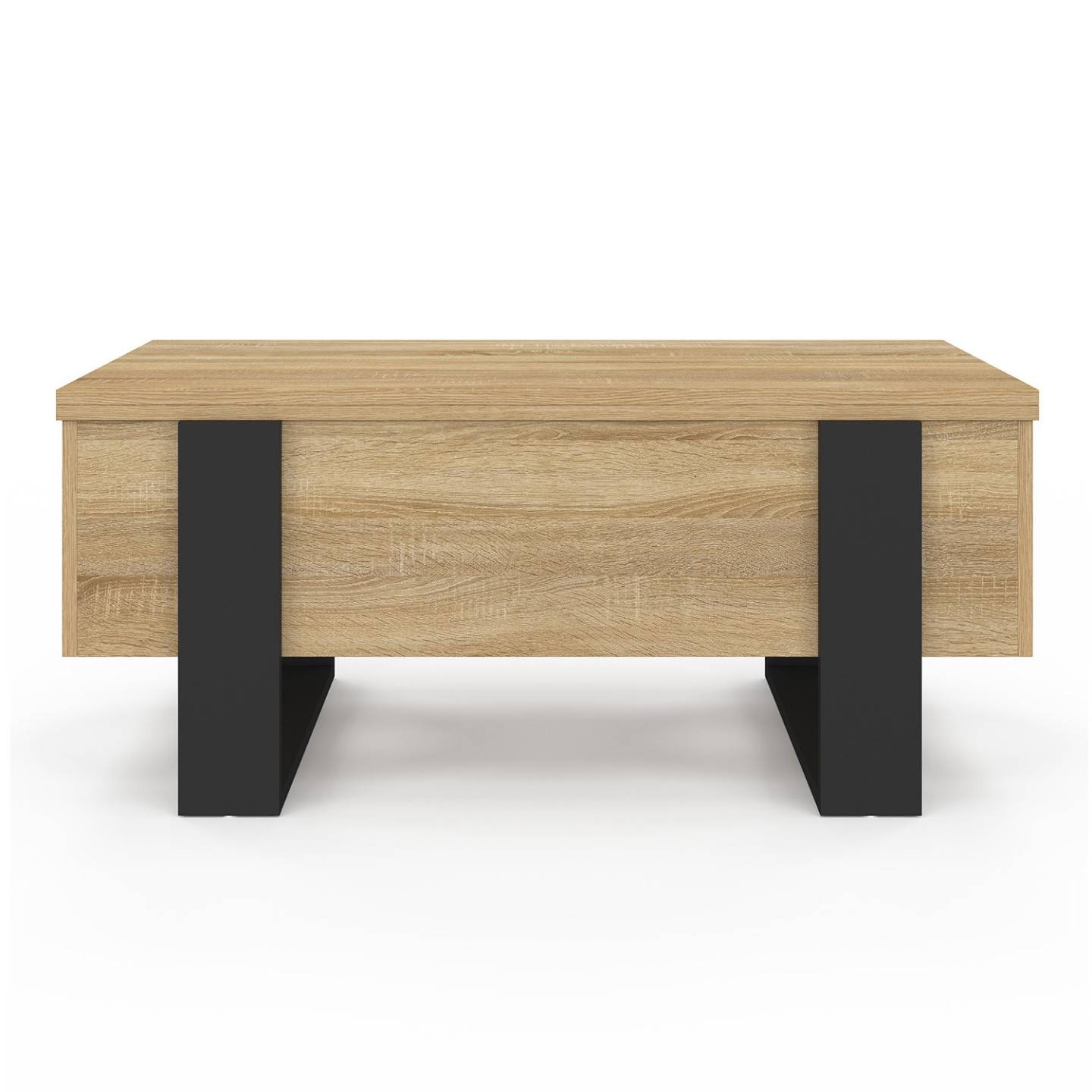 Table basse plateau relevable rectangulaire convertible en table à manger PHOENIX 97,5 cm bois et noir - Image 3