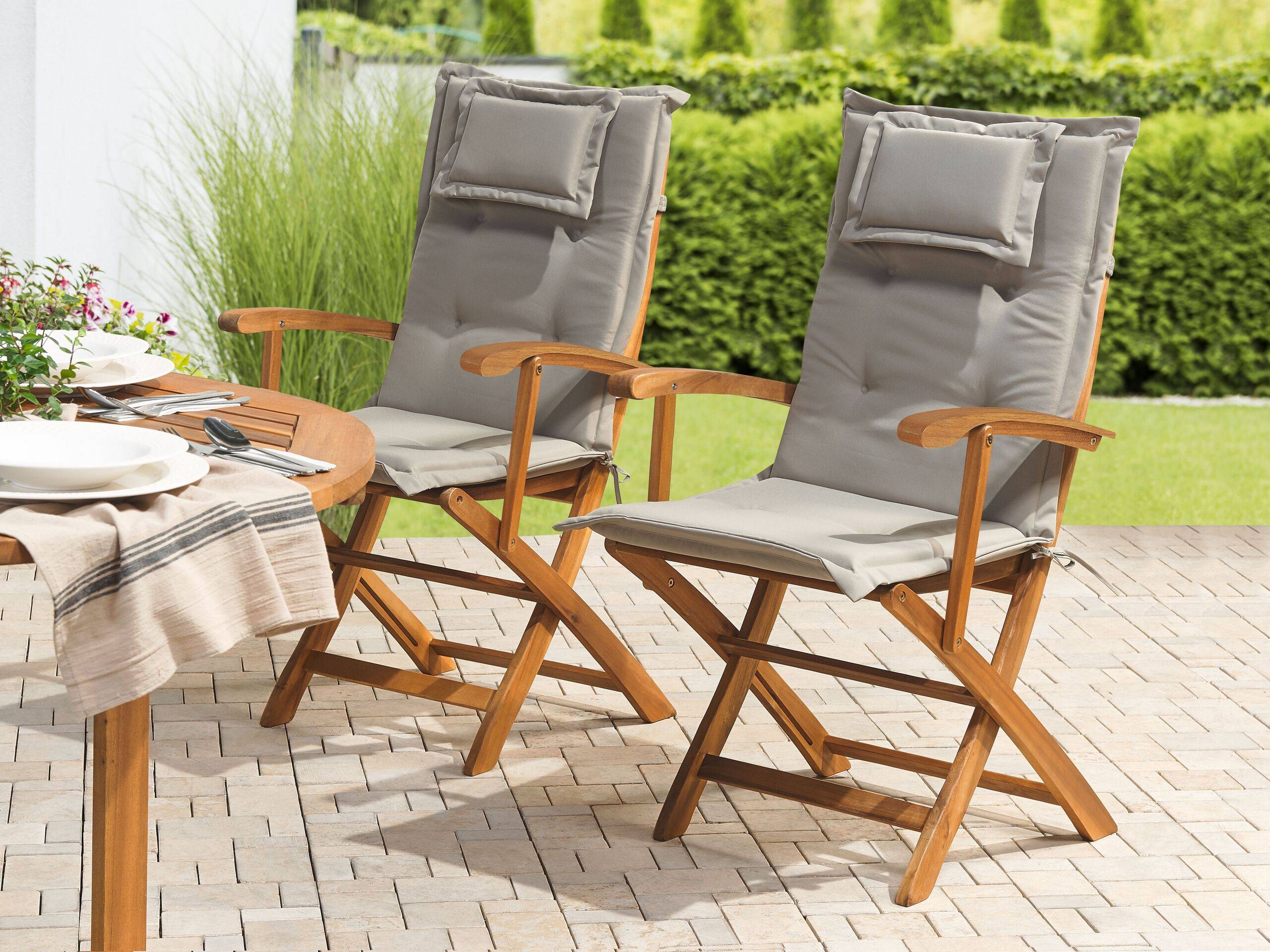 Lot de 2 Coussins d'Assise en Tissu Polyester Gris Beige avec Rembourrage en Mousse pour Chaises de Jardin Modernes Beliani - Imagen 2