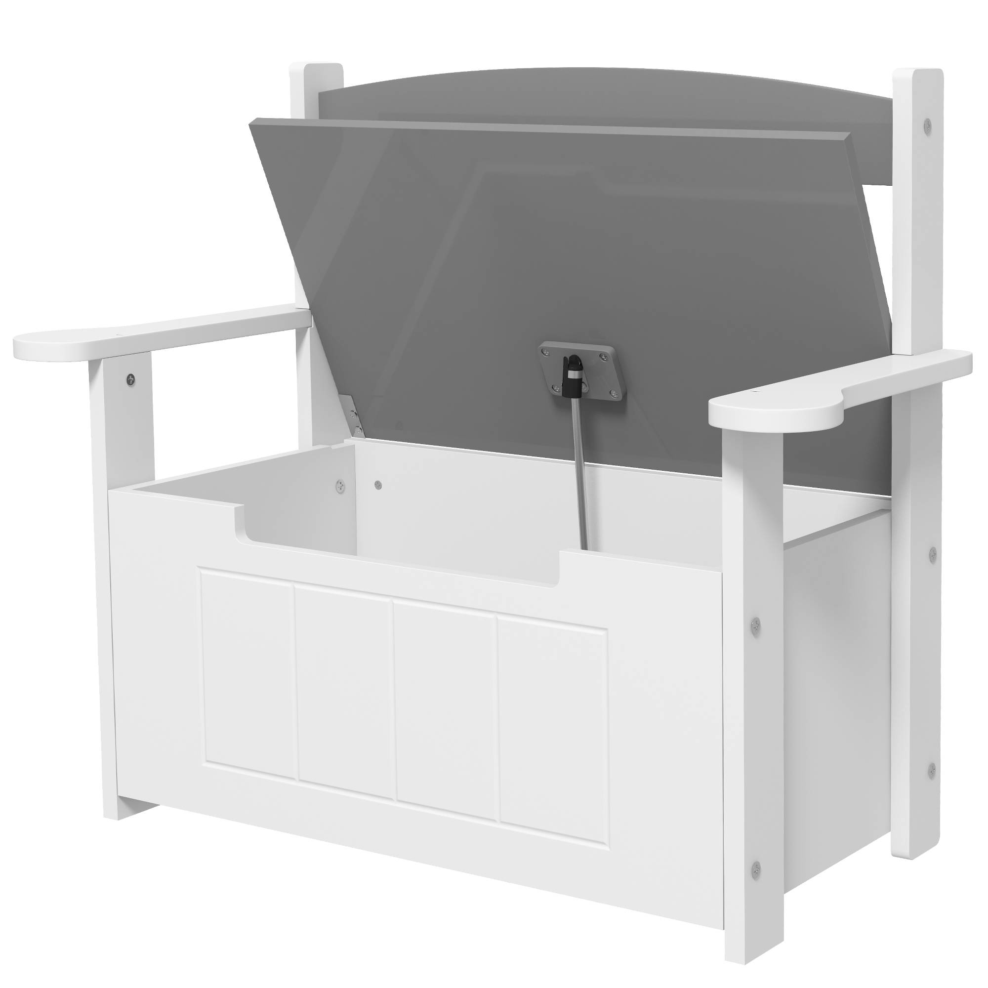 Banc de Rangement Enfant avec Dossier et Couvercle à Fermeture Douce, 30 kg, Salle de Jeux, 68,5 x 34 x 58 cm, Gris/Blanc - Image 2