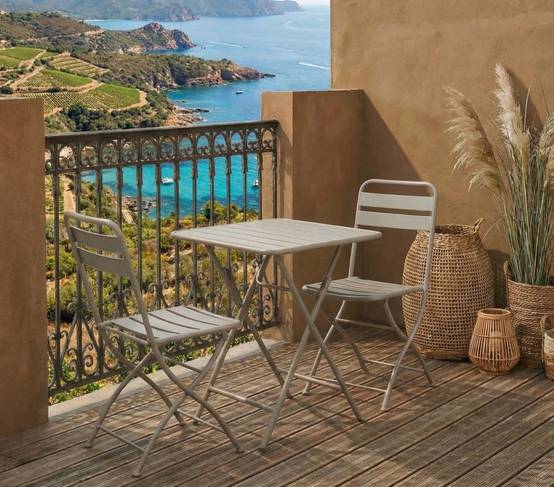 Ensemble table et chaises de jardin pliantes 2 places argile RHODES
