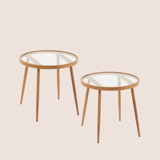 Autre - Table basse ronde en métal et verre D50 (lot de 2) - MALAGA - Imagen 2