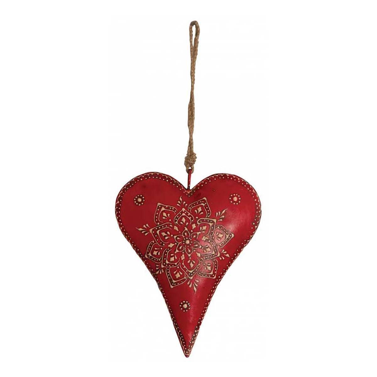 Aubry Gaspard - Coeur rouge en métal et corde à suspendre 20 cm