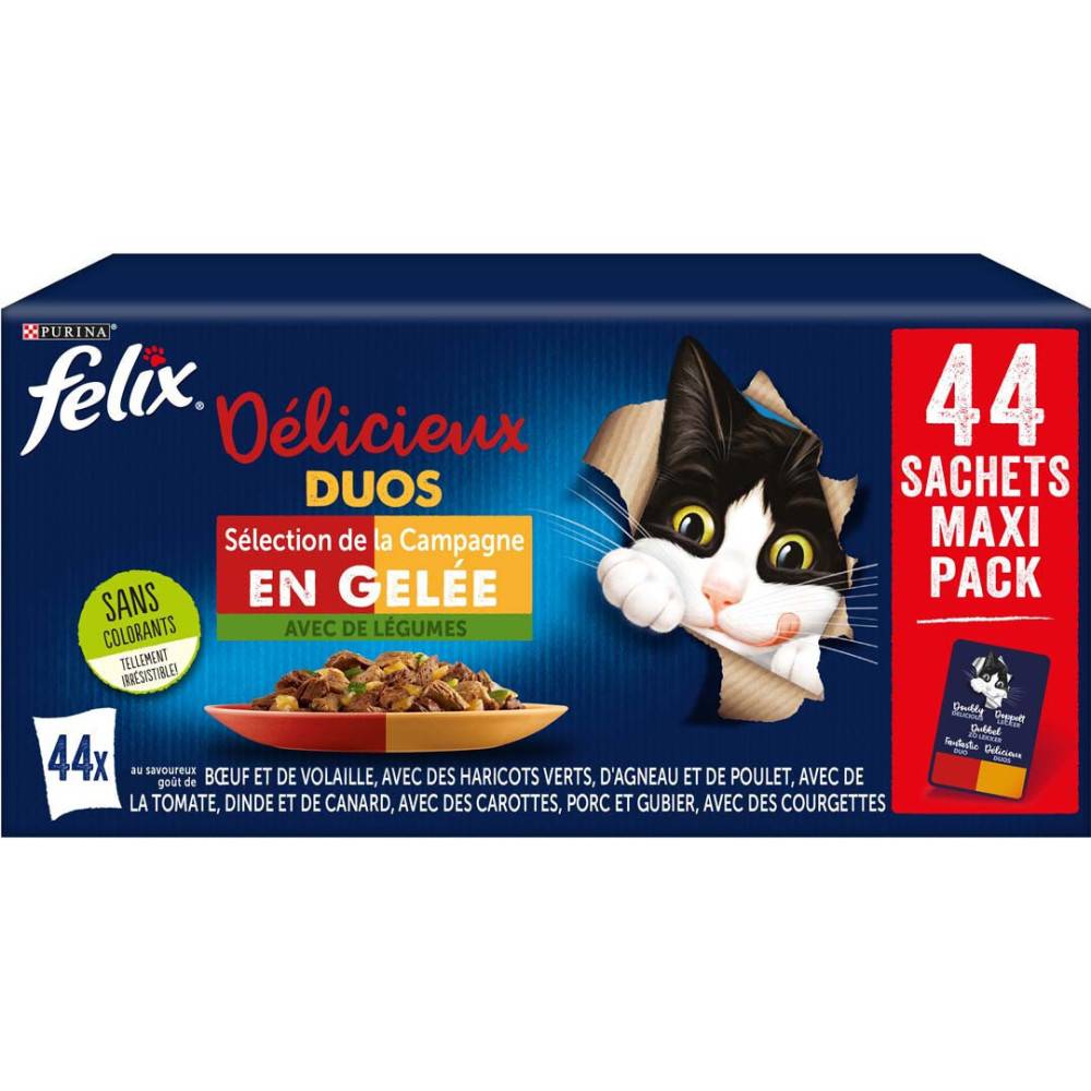 Purina One - 44 Sachets 85g pour chat Tendres Effilés Délicieux Duos - Sélection Campagne felix