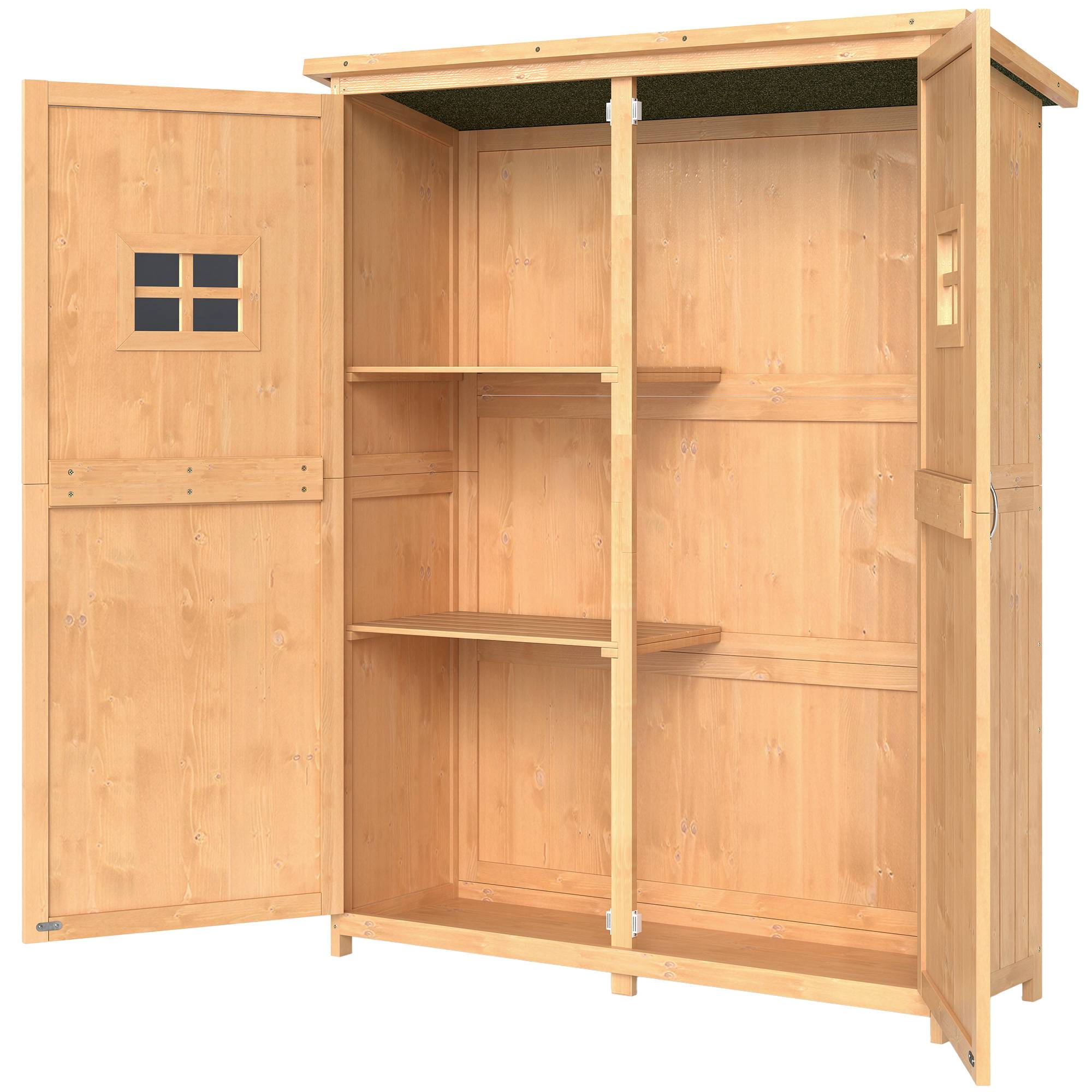 Abri de jardin en bois avec double porte, étagères et fenêtres, 127,5 x 50 x 164 cm - Image 2