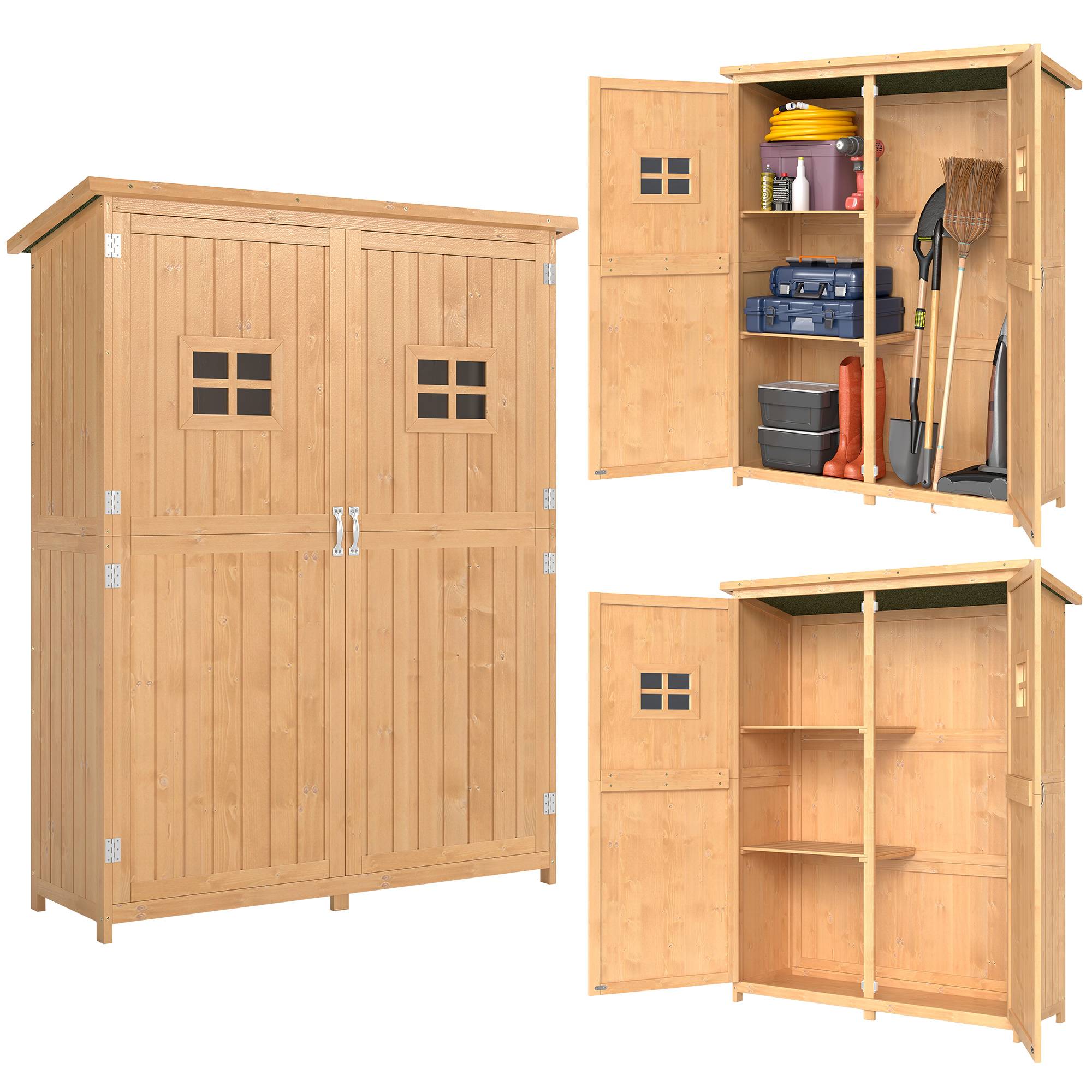 Abri de jardin en bois avec double porte, étagères et fenêtres, 127,5 x 50 x 164 cm - Image 1