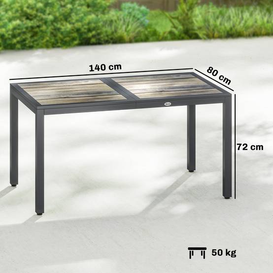 Table de jardin pour 4 à 6 personnes, table à manger extérieure avec plateau à effet bois, 140 x 80 x 72 cm, gris foncé - Image 4