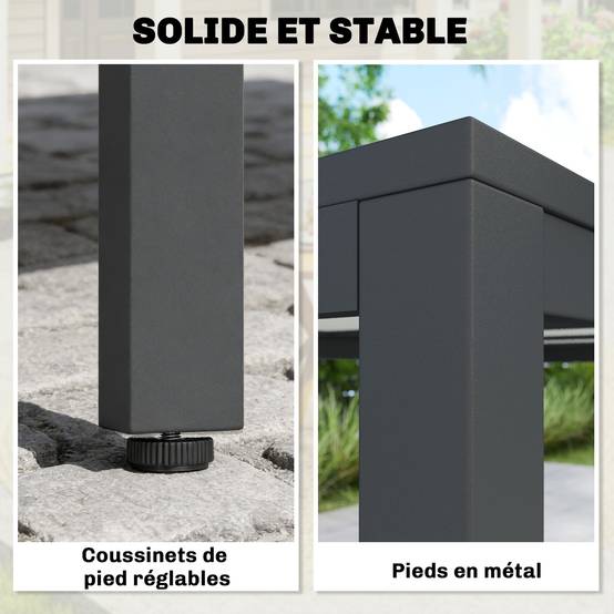Table de jardin pour 4 à 6 personnes, table à manger extérieure avec plateau à effet bois, 140 x 80 x 72 cm, gris foncé - Image 7