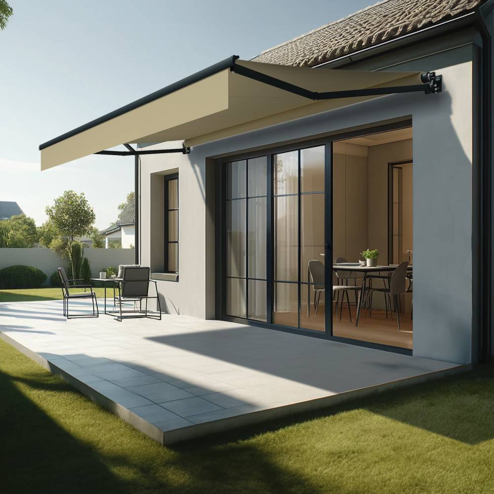 Store banne loggia LOCUS 4,00x2,00m (Motorisé et Interrupteur - Ecru - Gris anthracite) - Alia Productions - Imagen 1