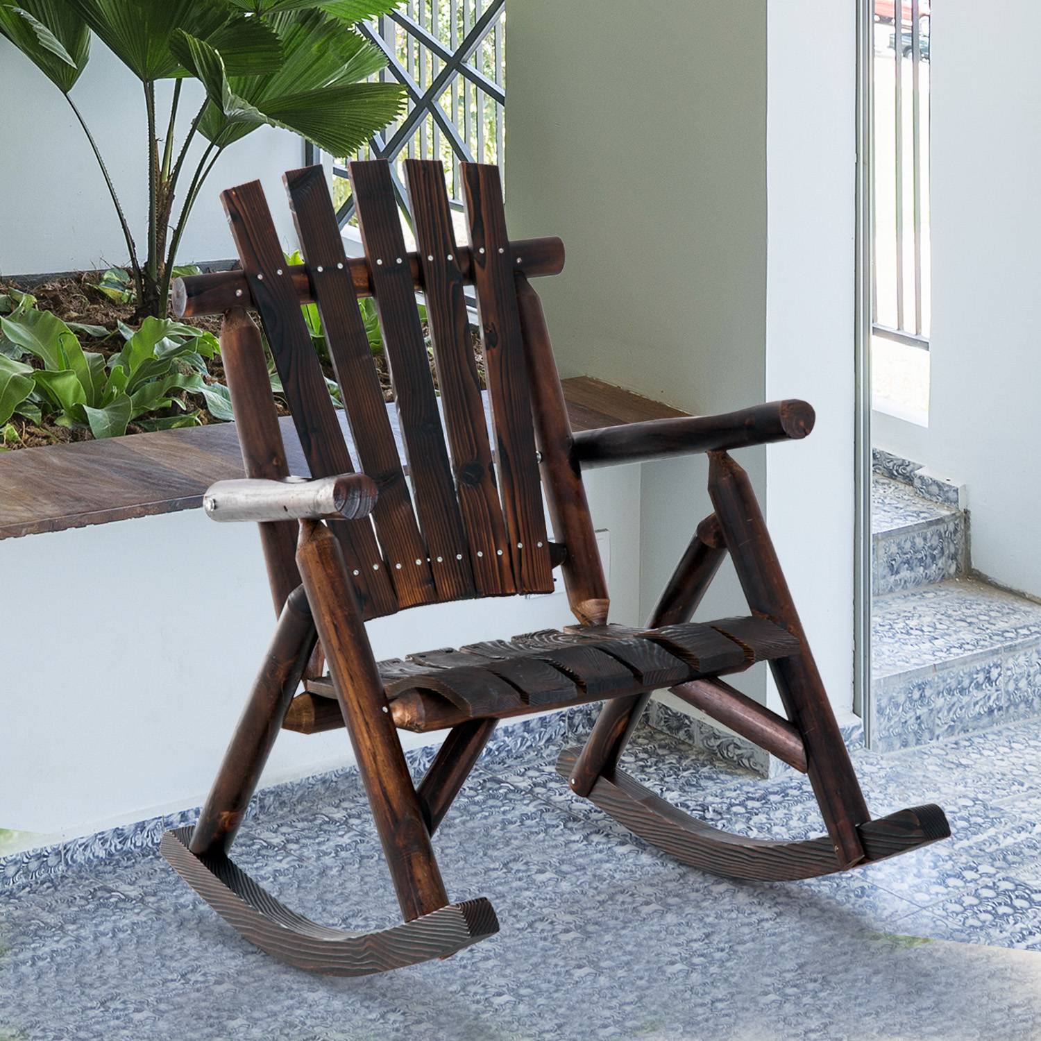 Chaise à bascule bois massif jardin style antique avec accoudoirs marron - ComfortXL Outdoor Living - Image 3