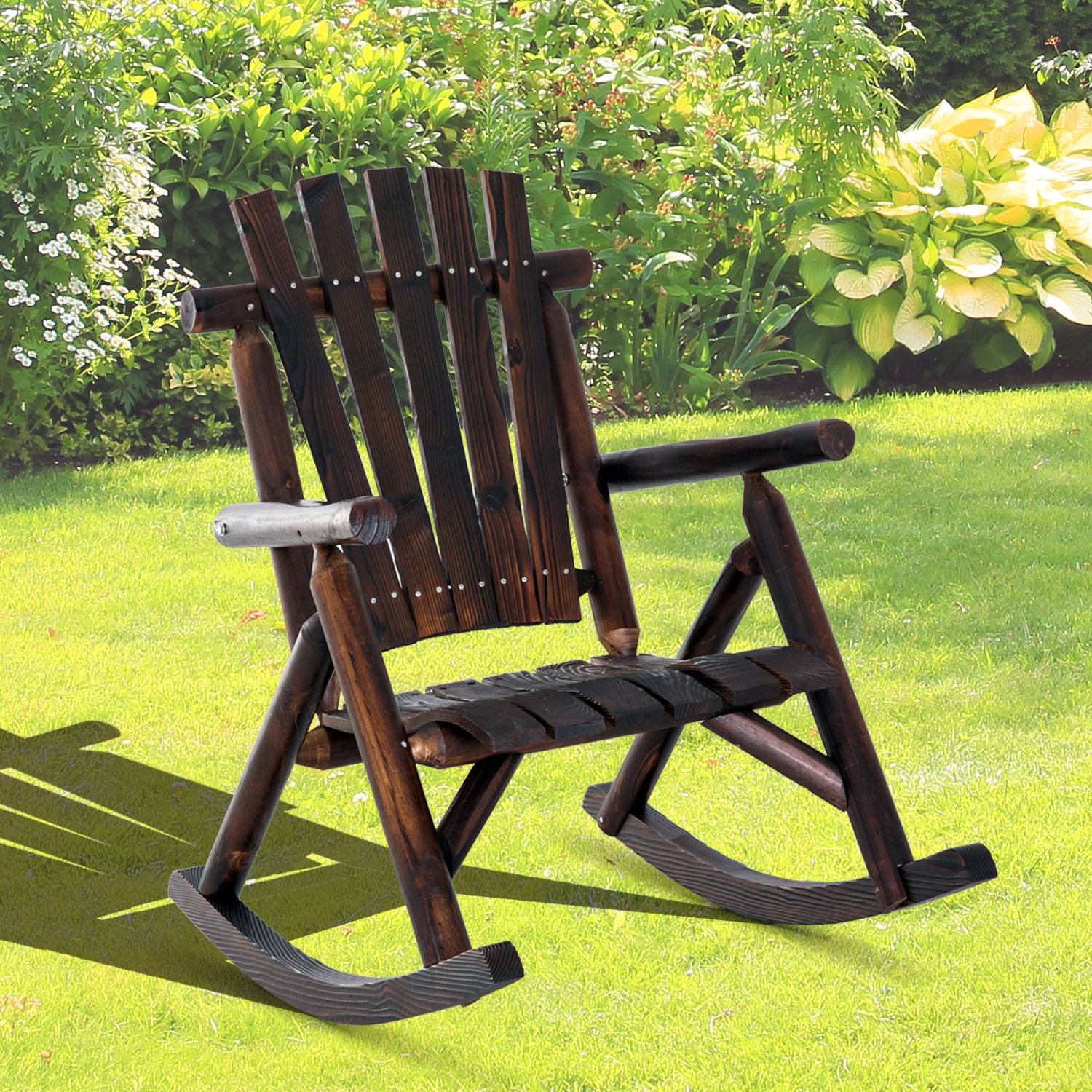 Chaise à bascule bois massif jardin style antique avec accoudoirs marron - ComfortXL Outdoor Living - Image 4