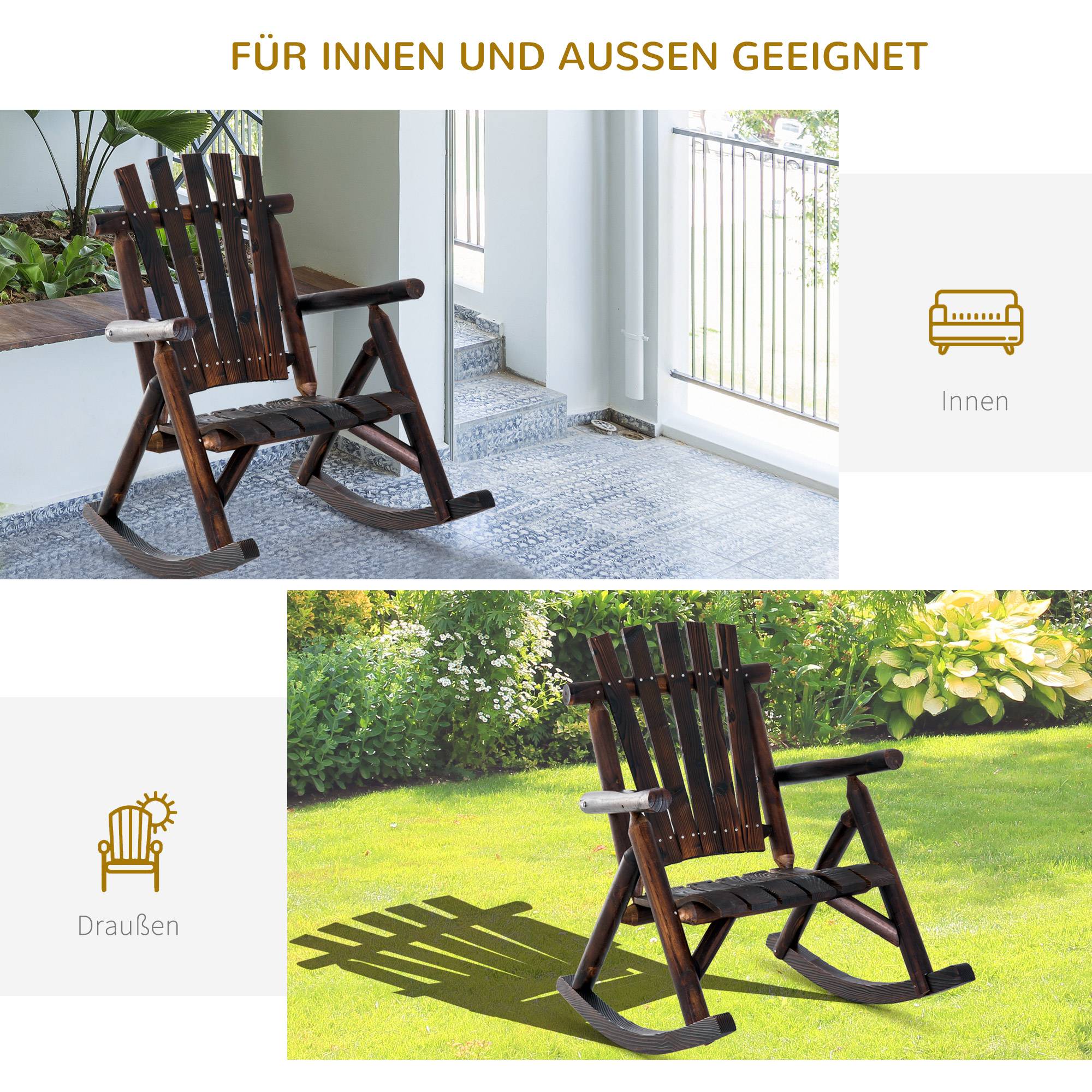 Chaise à bascule bois massif jardin style antique avec accoudoirs marron - ComfortXL Outdoor Living - Image 6
