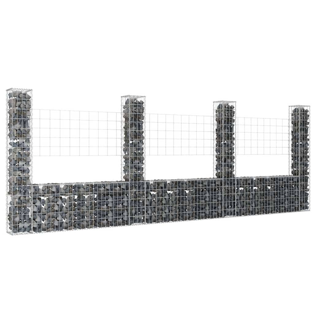 Panier de gabion en fer argenté 380 x 20 x 150 cm avec 4 poteaux - PANGIVO - Image 1