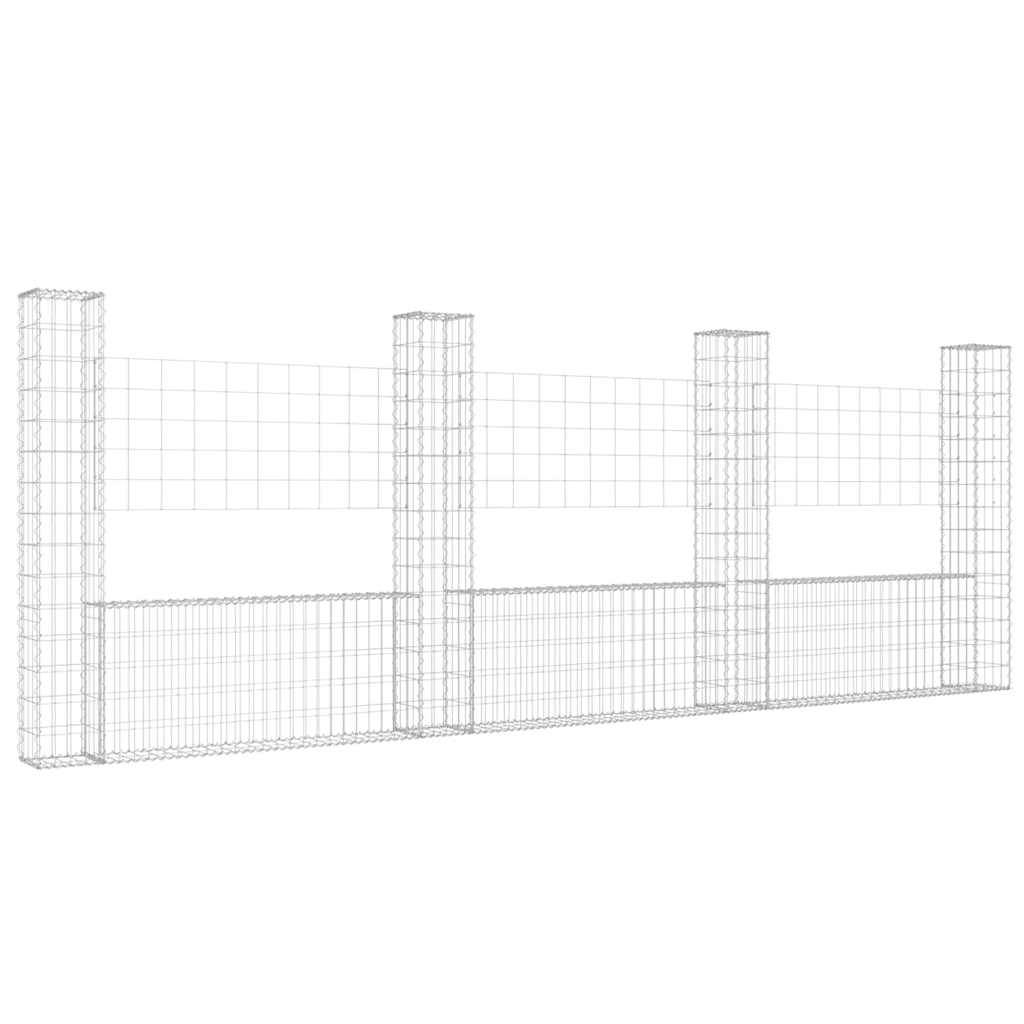 Panier de gabion en fer argenté 380 x 20 x 150 cm avec 4 poteaux - PANGIVO - Image 2