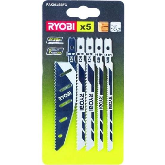 Lames de scie sauteuse bois RYOBI FLUSHCUT, set 5, 10 TPI, 14 TPI, T-shank, gris - RYOBI - Image 1