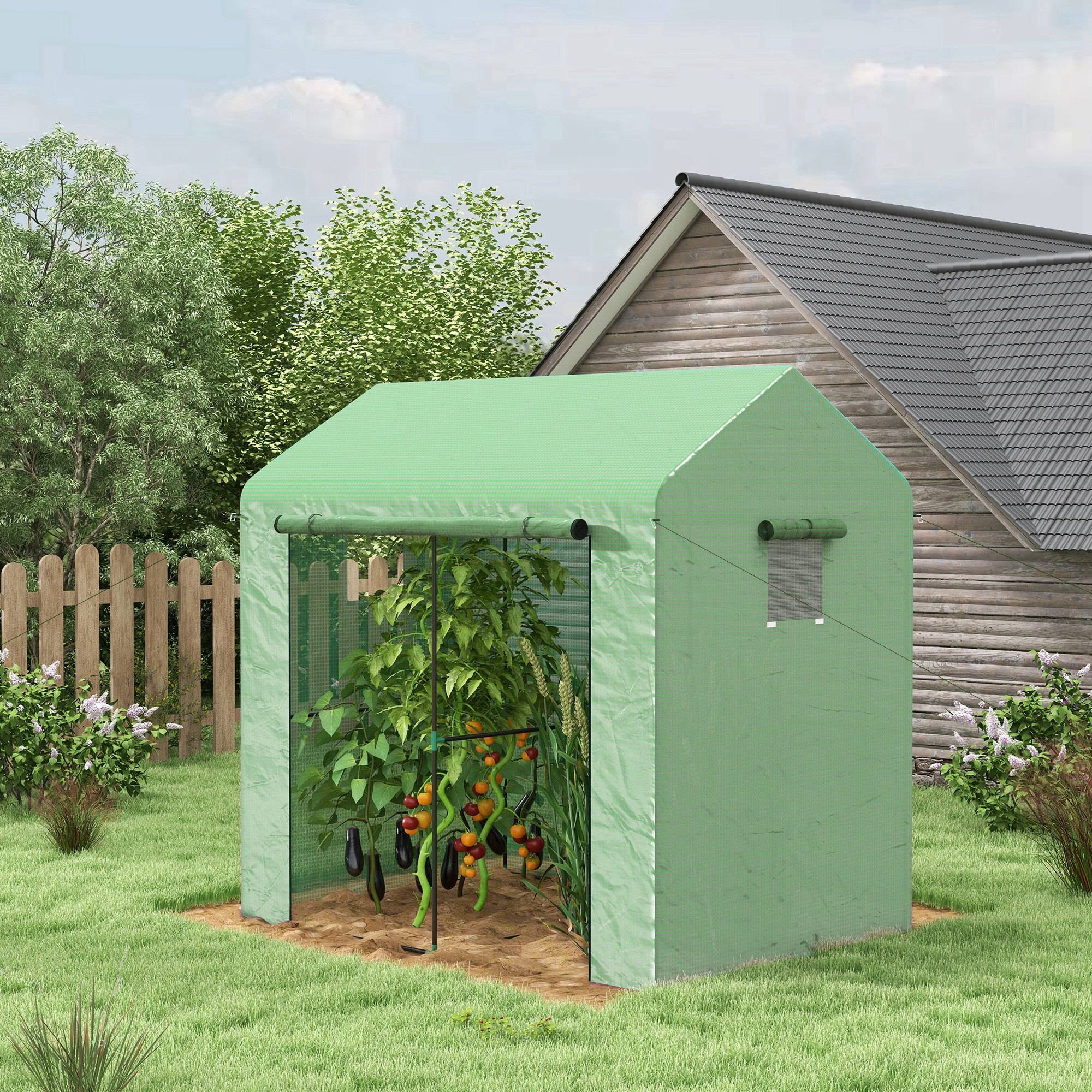 Sans Marque - Serre deux parties porte fenêtres coulissantes acier PE 200x140x200 cm verte - Image 4