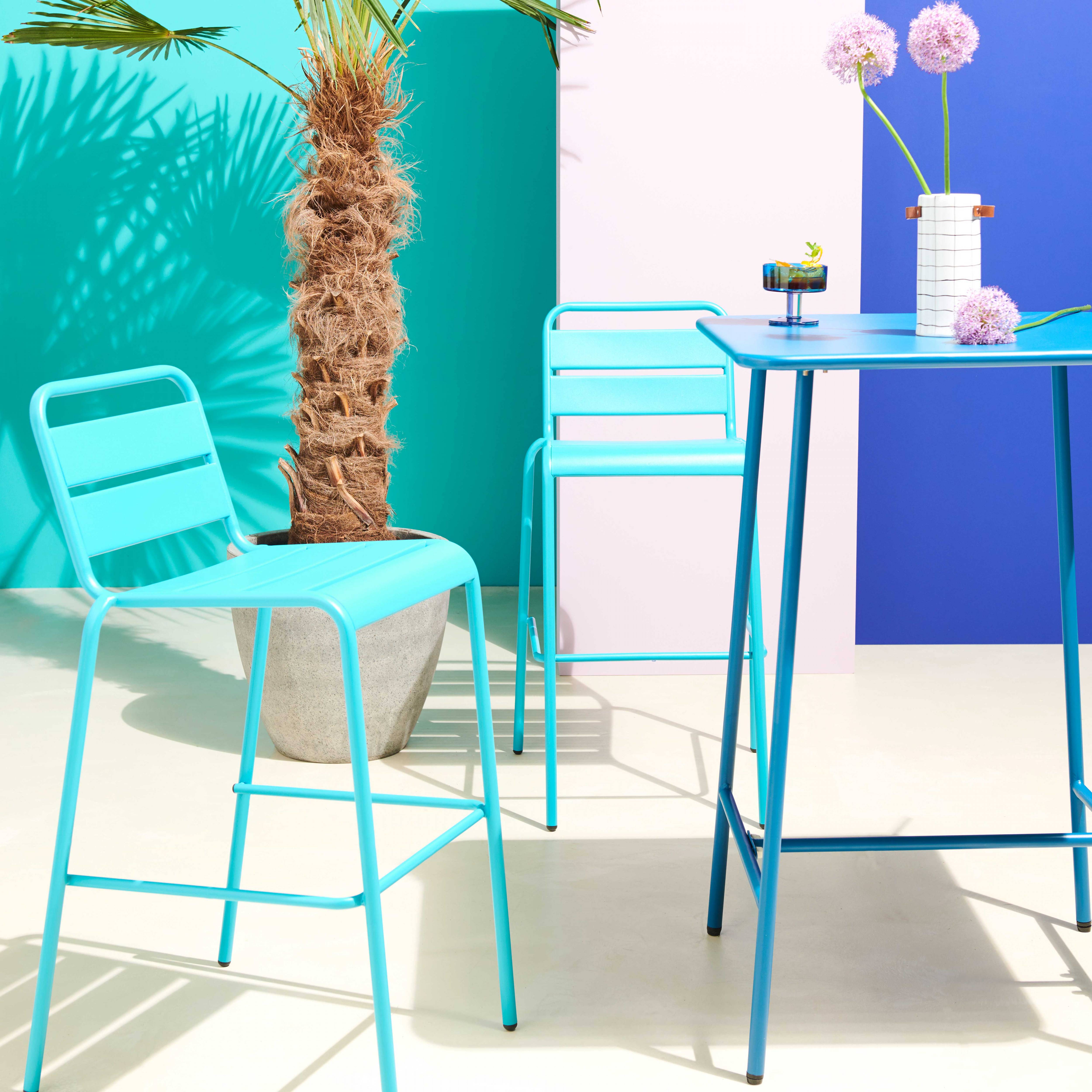 Oviala - Chaise haute de jardin en métal bleu Palavas - Oviala - Imagen 6
