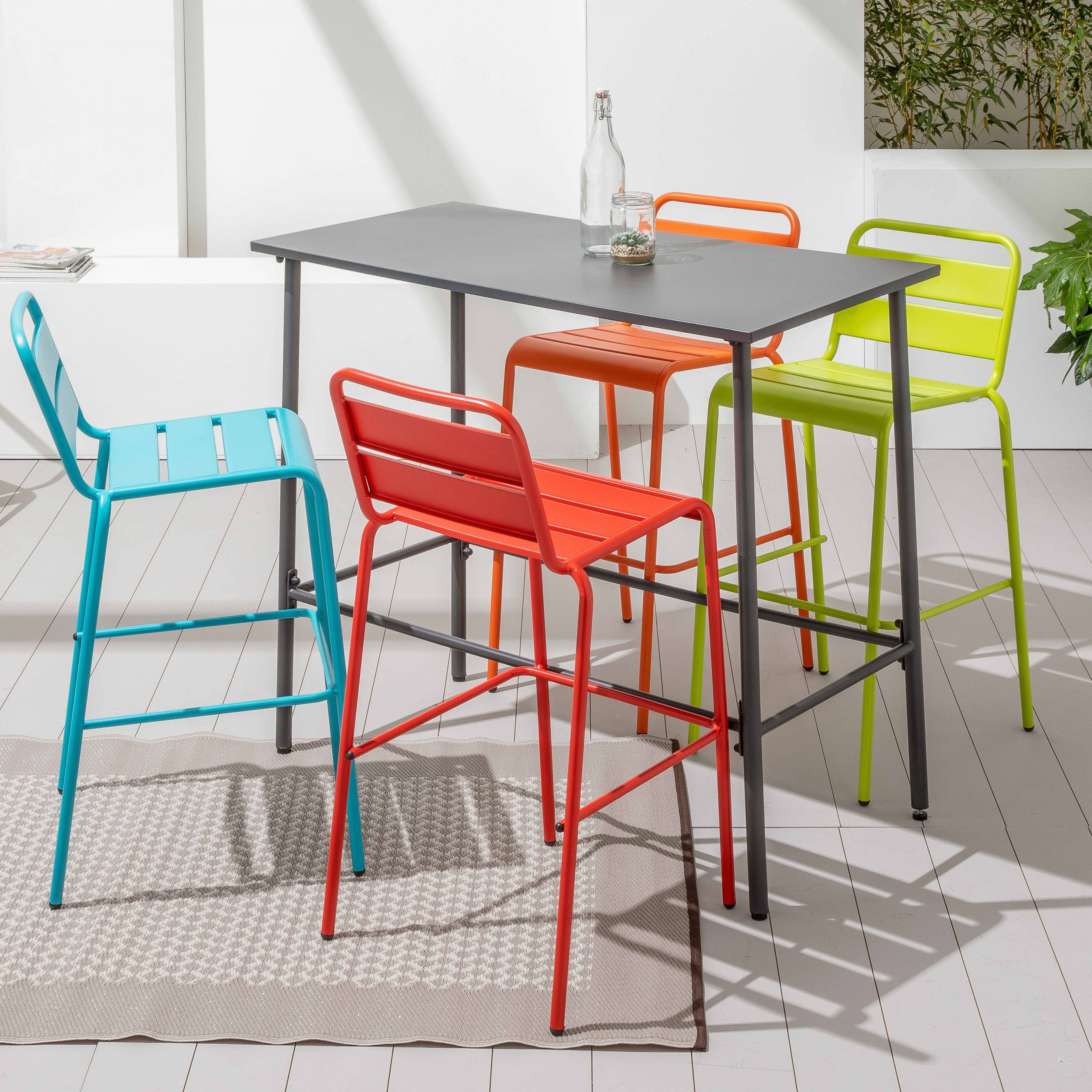Oviala - Chaise haute de jardin en métal bleu Palavas - Oviala - Imagen 5