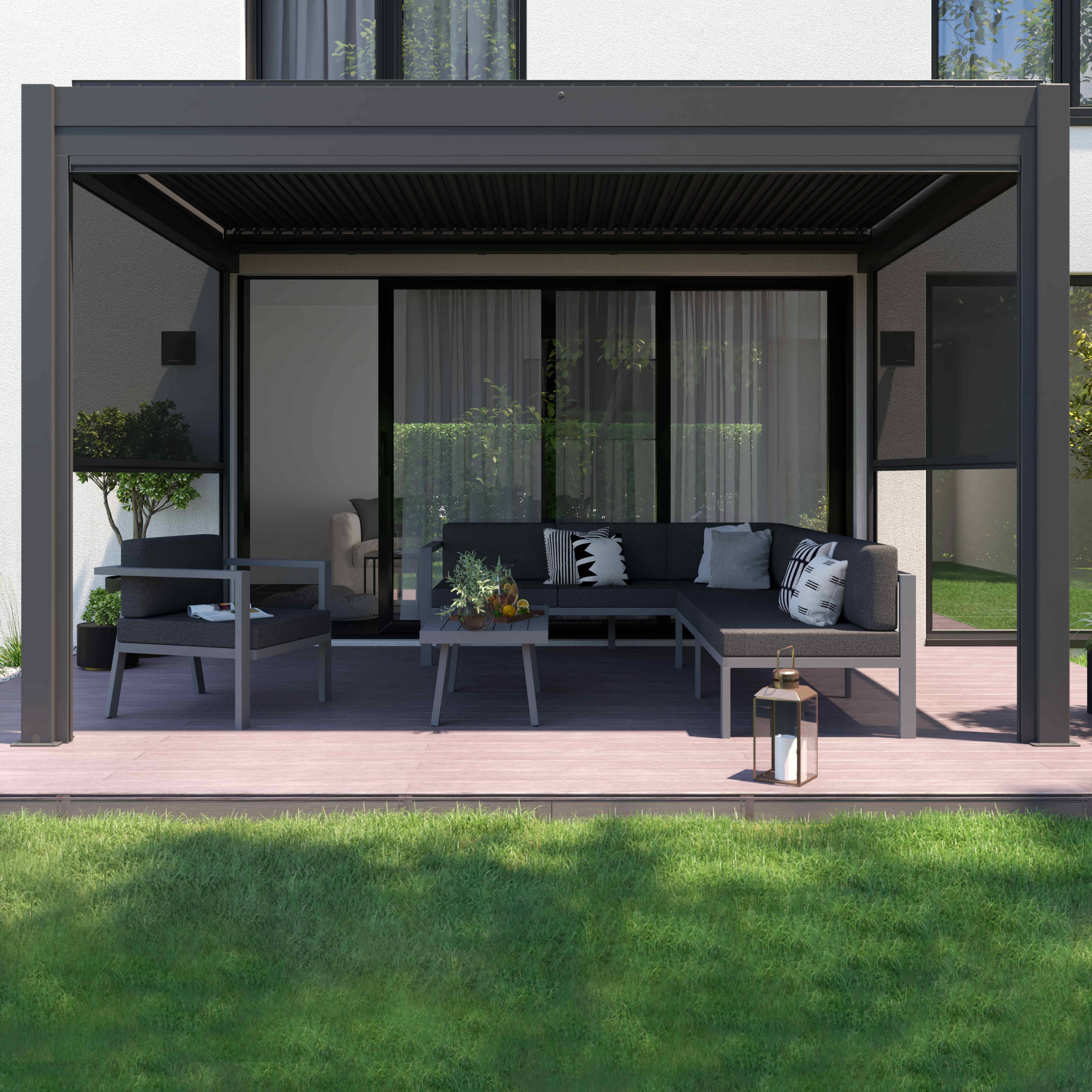 Oviala - Pergola bioclimatique adossée et motorisée éclairée 3x4m et 2 stores Thebes - Oviala - Imagen 1
