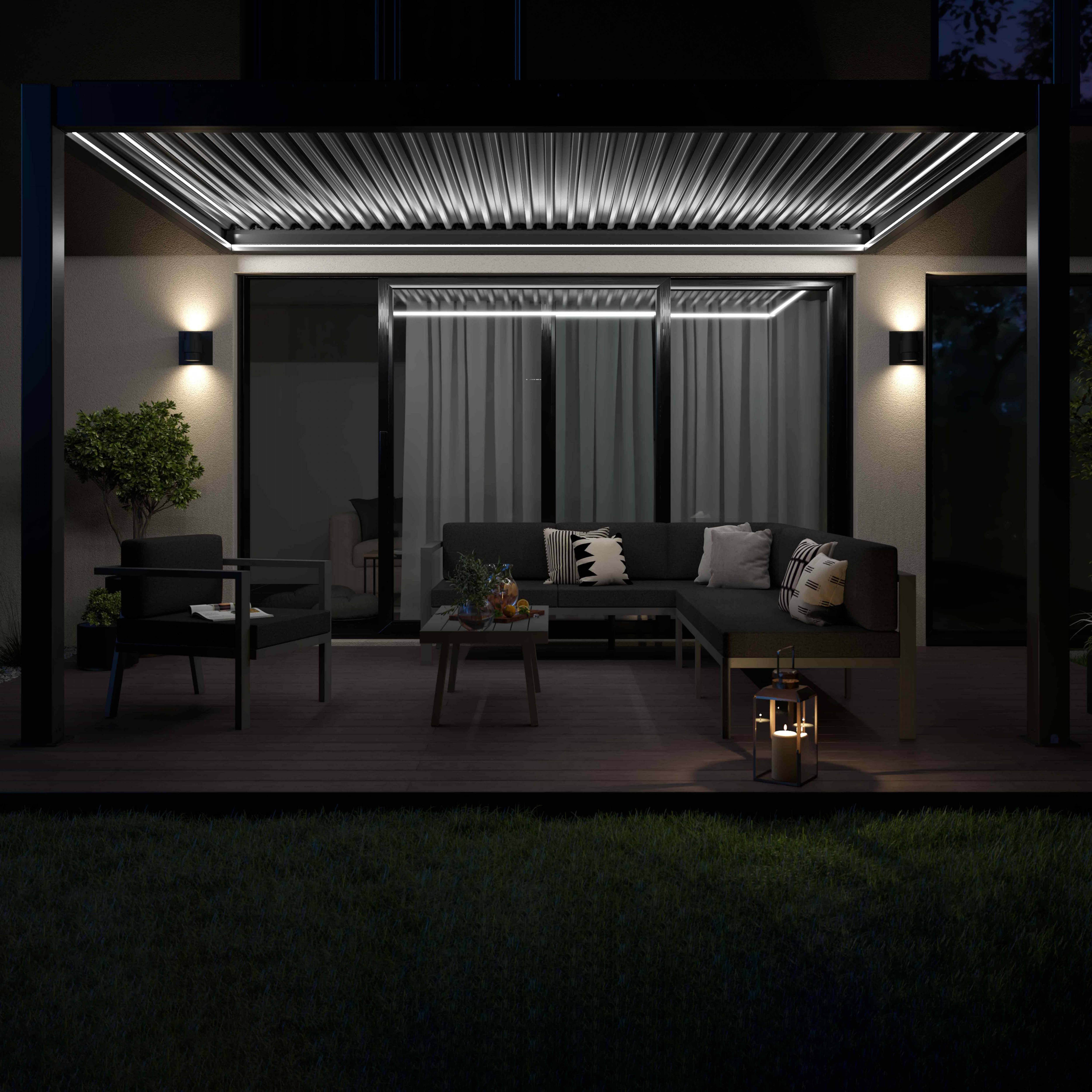 Oviala - Pergola bioclimatique adossée et motorisée éclairée 3x4m et 2 stores Thebes - Oviala - Imagen 5