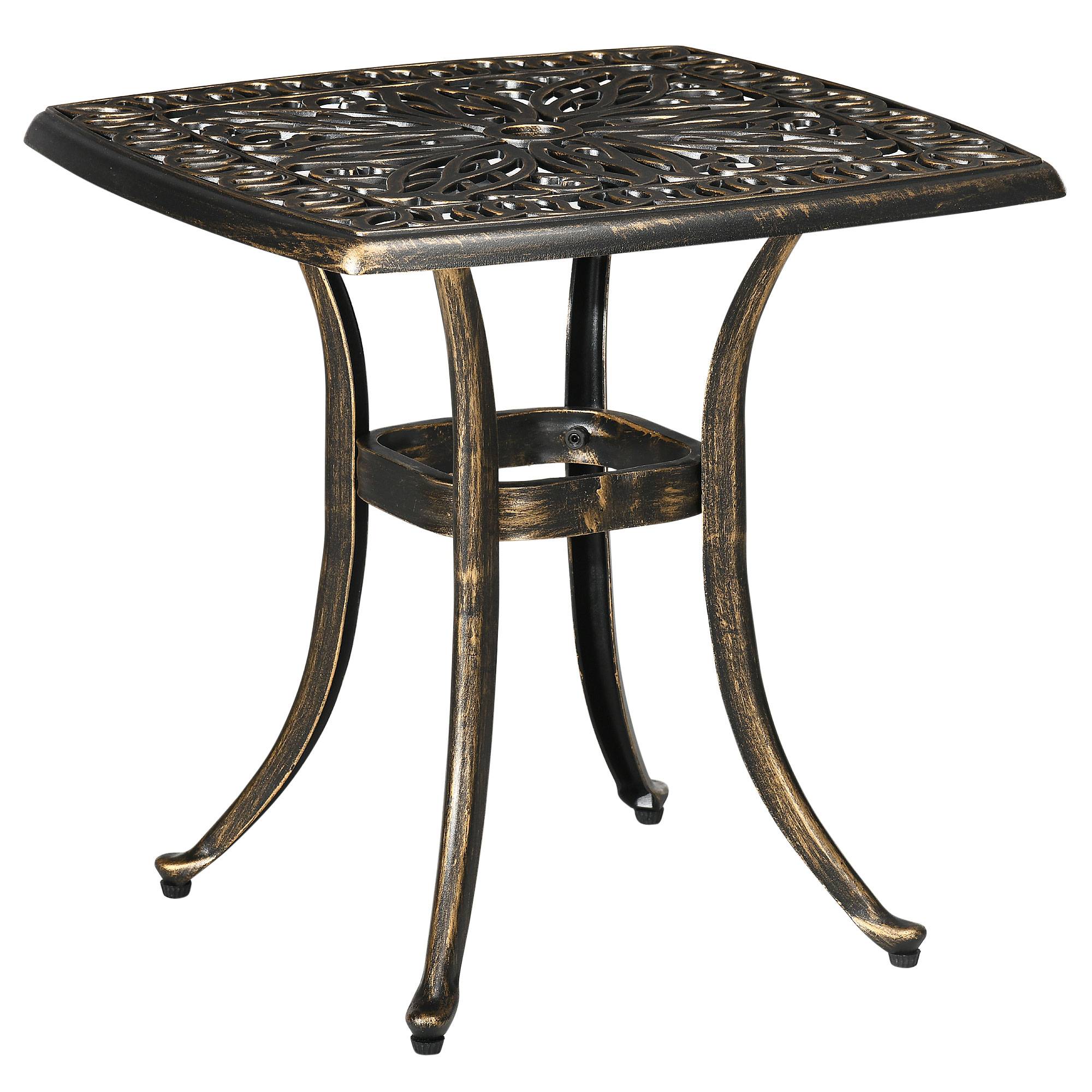Sans Marque - Table jardin décorative style vintage trou parasol aluminium moulé bronze 54x54x52,5 cm - Image 2