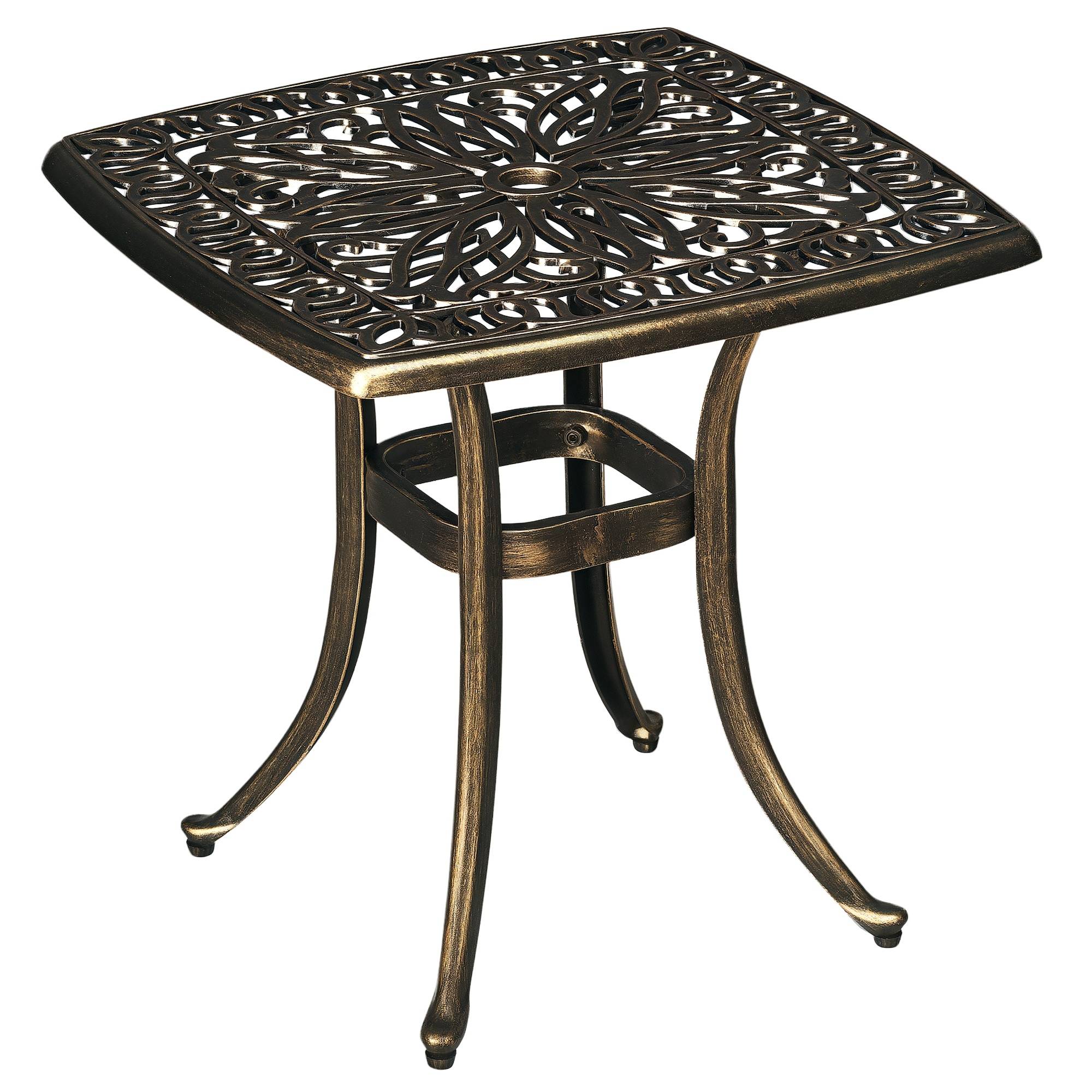 Sans Marque - Table jardin décorative style vintage trou parasol aluminium moulé bronze 54x54x52,5 cm - Image 1