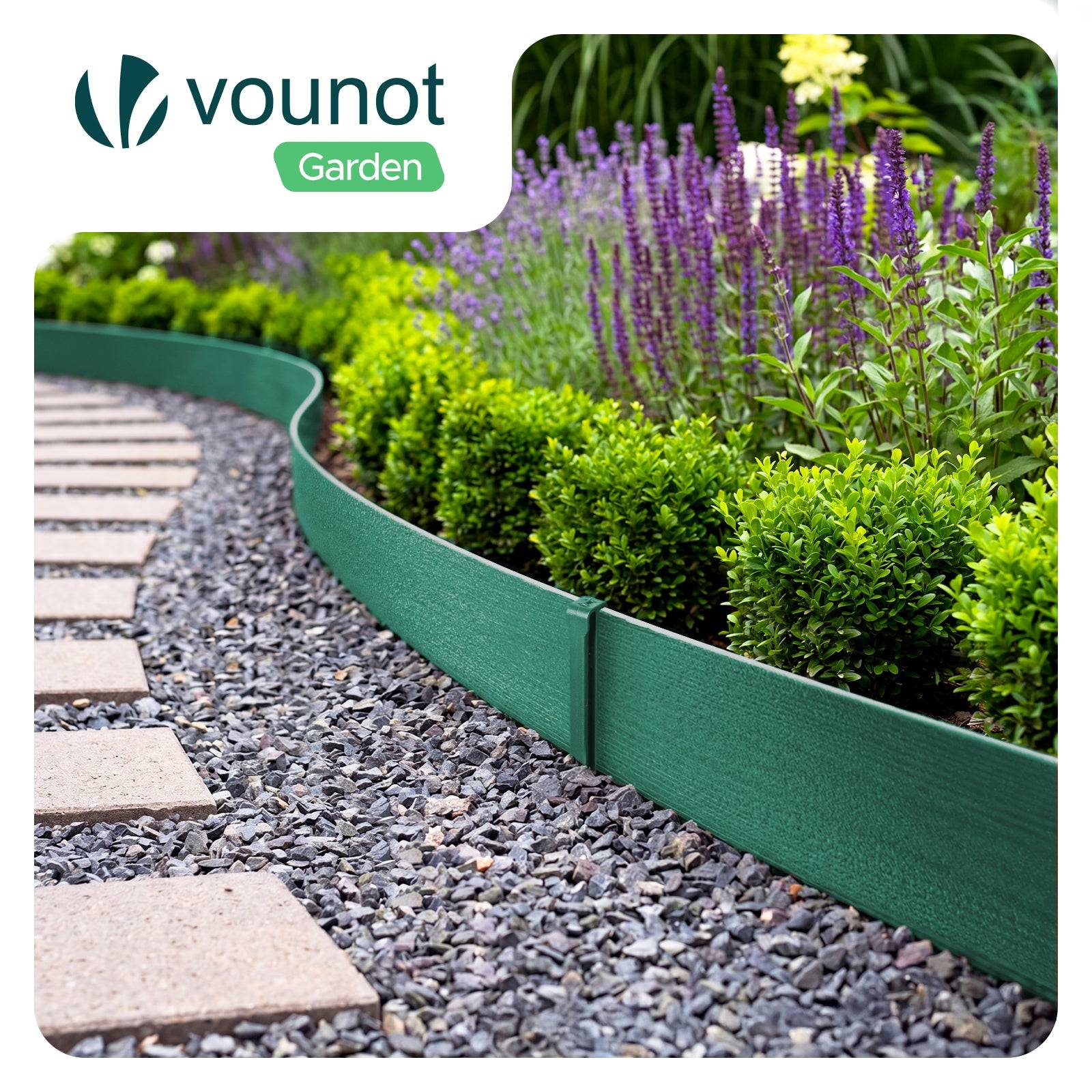 Vounot - Bordure de jardin haute flexible 10M en PE avec 6 piquets - hauteur 13cm - epaisseur 3mm - vert - VOUNOT® - Image 2