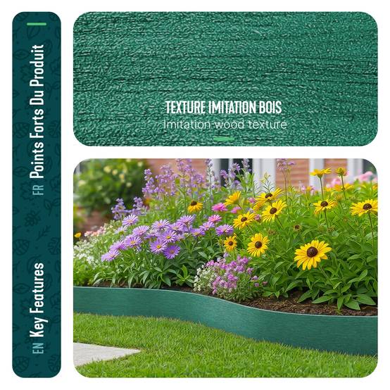 Vounot - Bordure de jardin haute flexible 10M en PE avec 6 piquets - hauteur 13cm - epaisseur 3mm - vert - VOUNOT® - Image 6