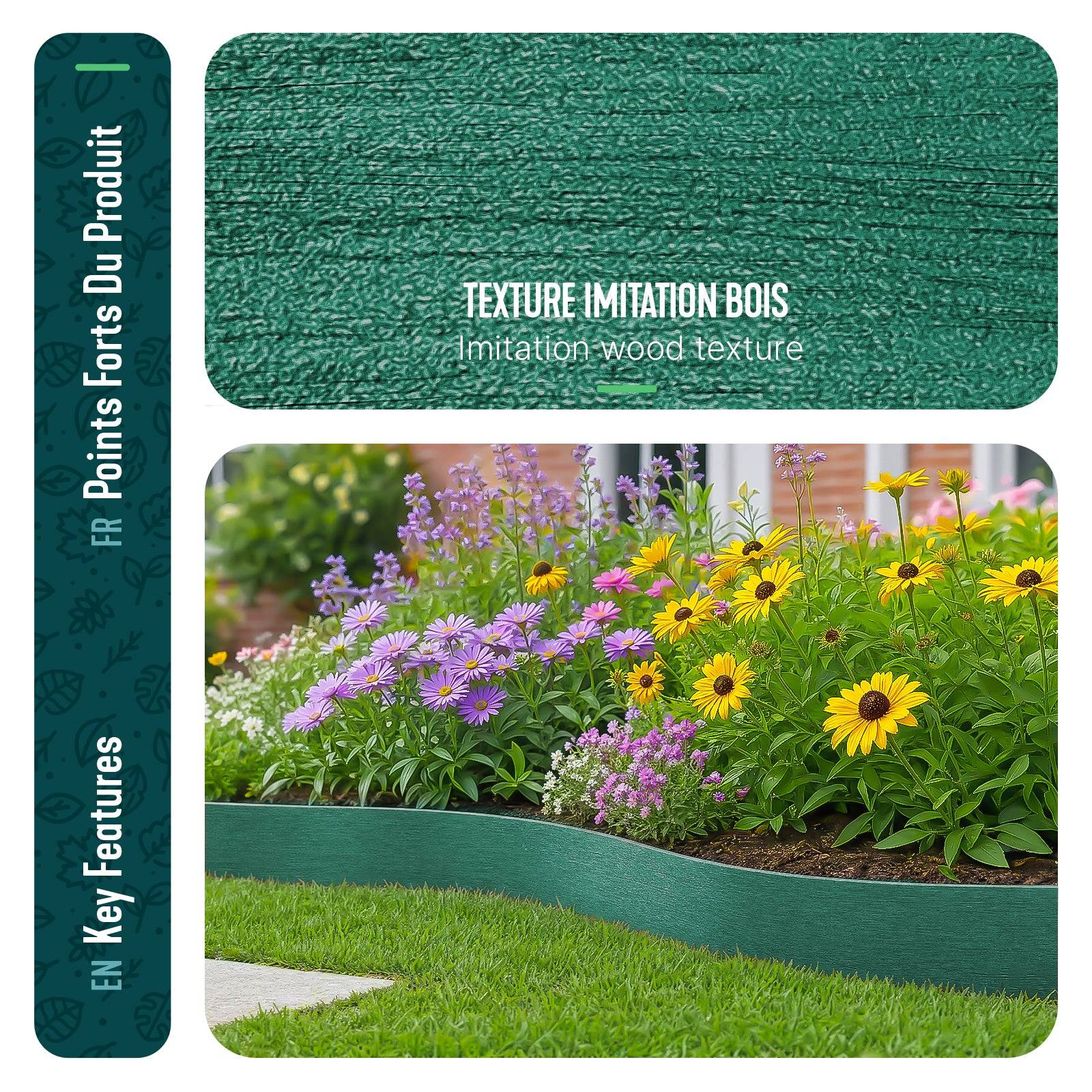 Vounot - Bordure de jardin haute flexible 10M en PE avec 6 piquets - hauteur 13cm - epaisseur 3mm - vert - VOUNOT® - Image 6