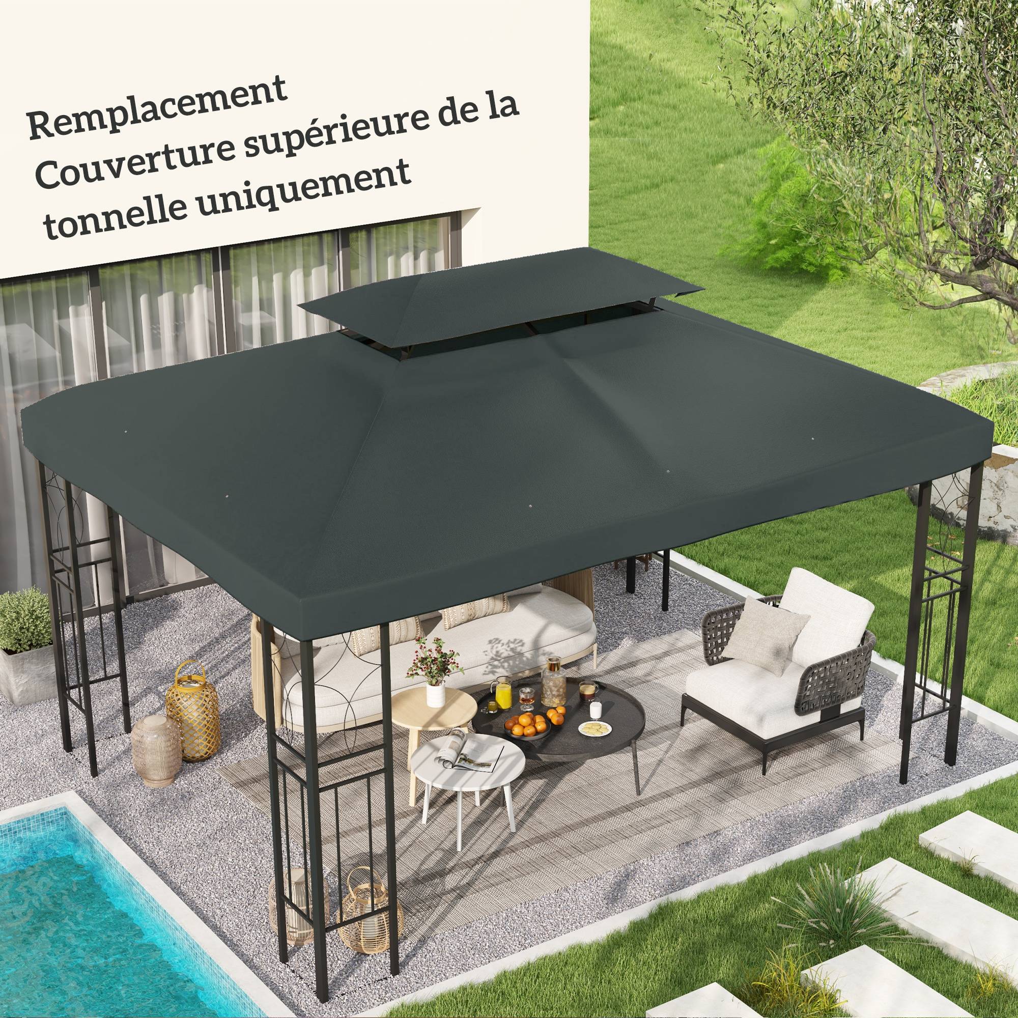 ComfortXL - Toile De Rechange Polyester Tonnelle Jardin Toit Aéré Anti-UV 3x4m Gris - ComfortXL Outdoor Living - Image 3