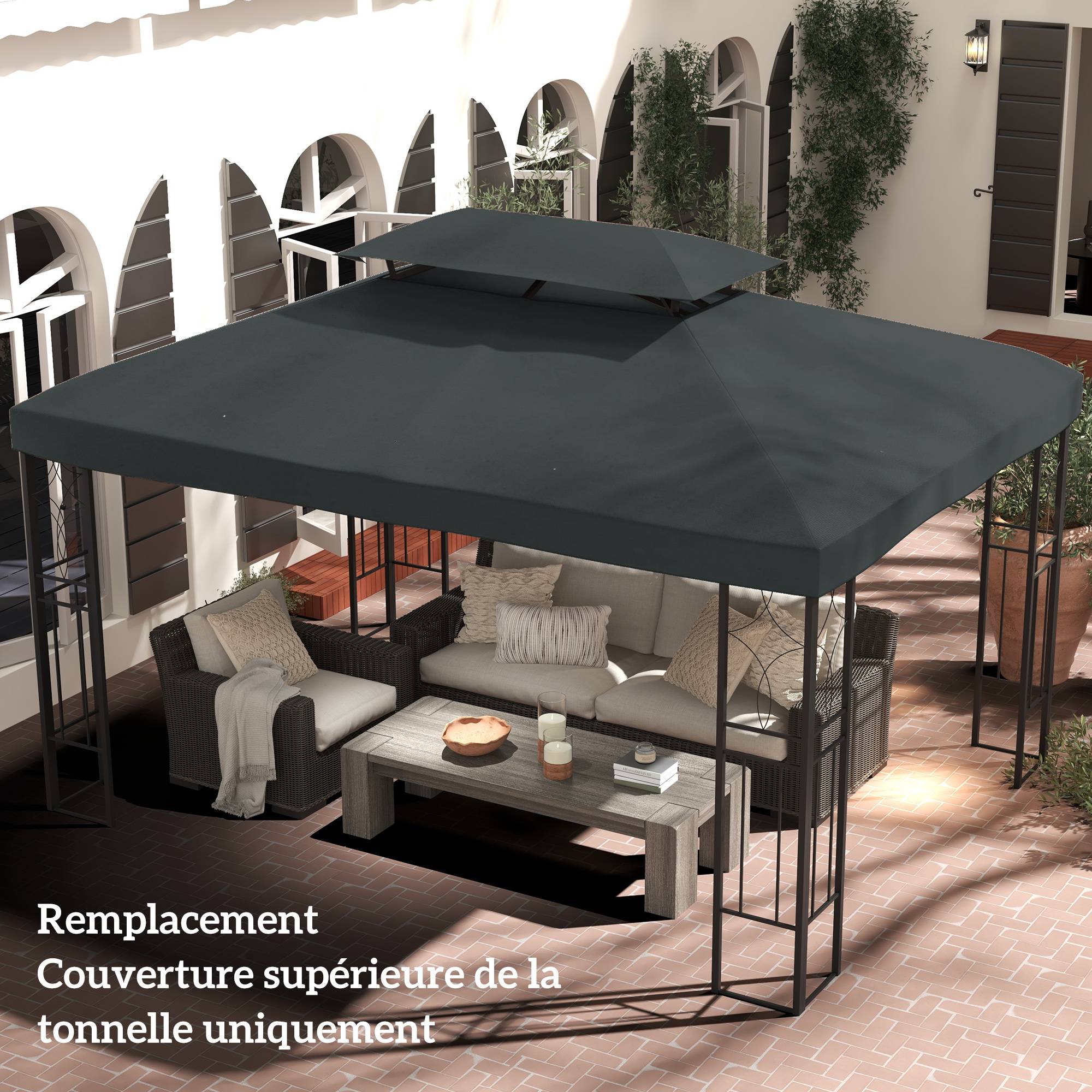 ComfortXL - Toile De Rechange Polyester Tonnelle Jardin Toit Aéré Anti-UV 3x4m Gris - ComfortXL Outdoor Living - Image 4