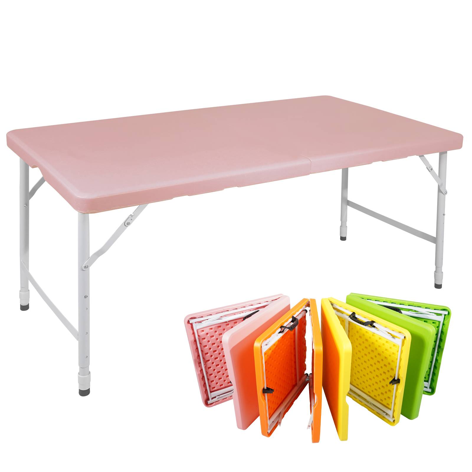 Table pliante plastique et métal rose 125 x 61 x 74 cm - PANGIVO - Image 1