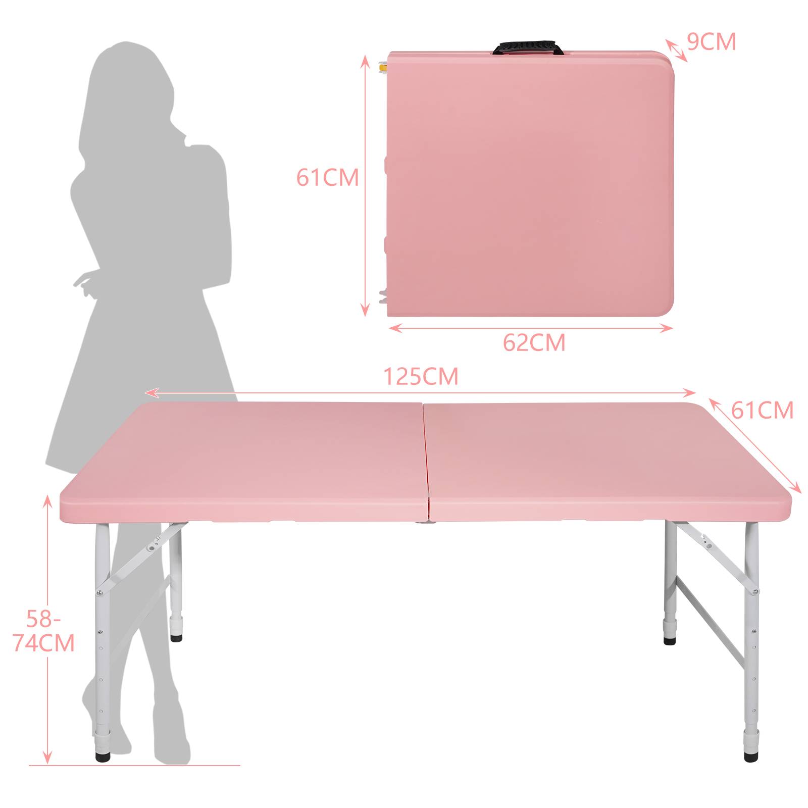 Table pliante plastique et métal rose 125 x 61 x 74 cm - PANGIVO - Image 4