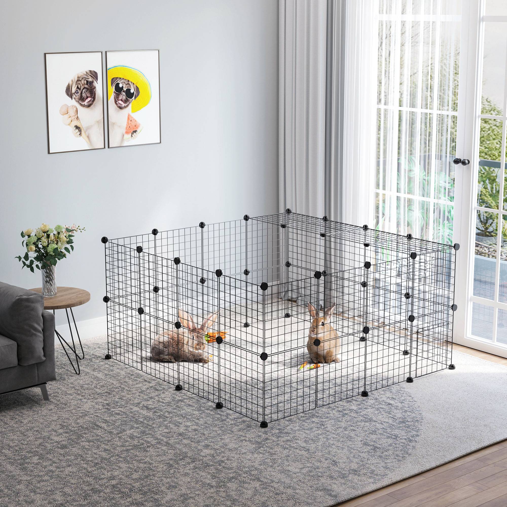 Enclos modulable en acier pour petits animaux lapins parc 2 niveaux 146x73x73cm noir - ComfortXL Outdoor Living - Image 4