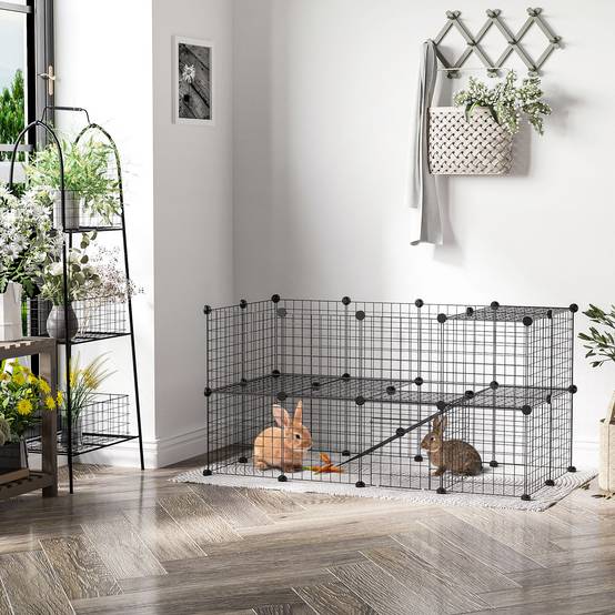 Enclos modulable en acier pour petits animaux lapins parc 2 niveaux 146x73x73cm noir - ComfortXL Outdoor Living - Image 3