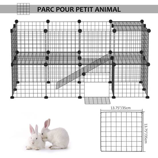 Enclos modulable en acier pour petits animaux lapins parc 2 niveaux 146x73x73cm noir - ComfortXL Outdoor Living - Image 7
