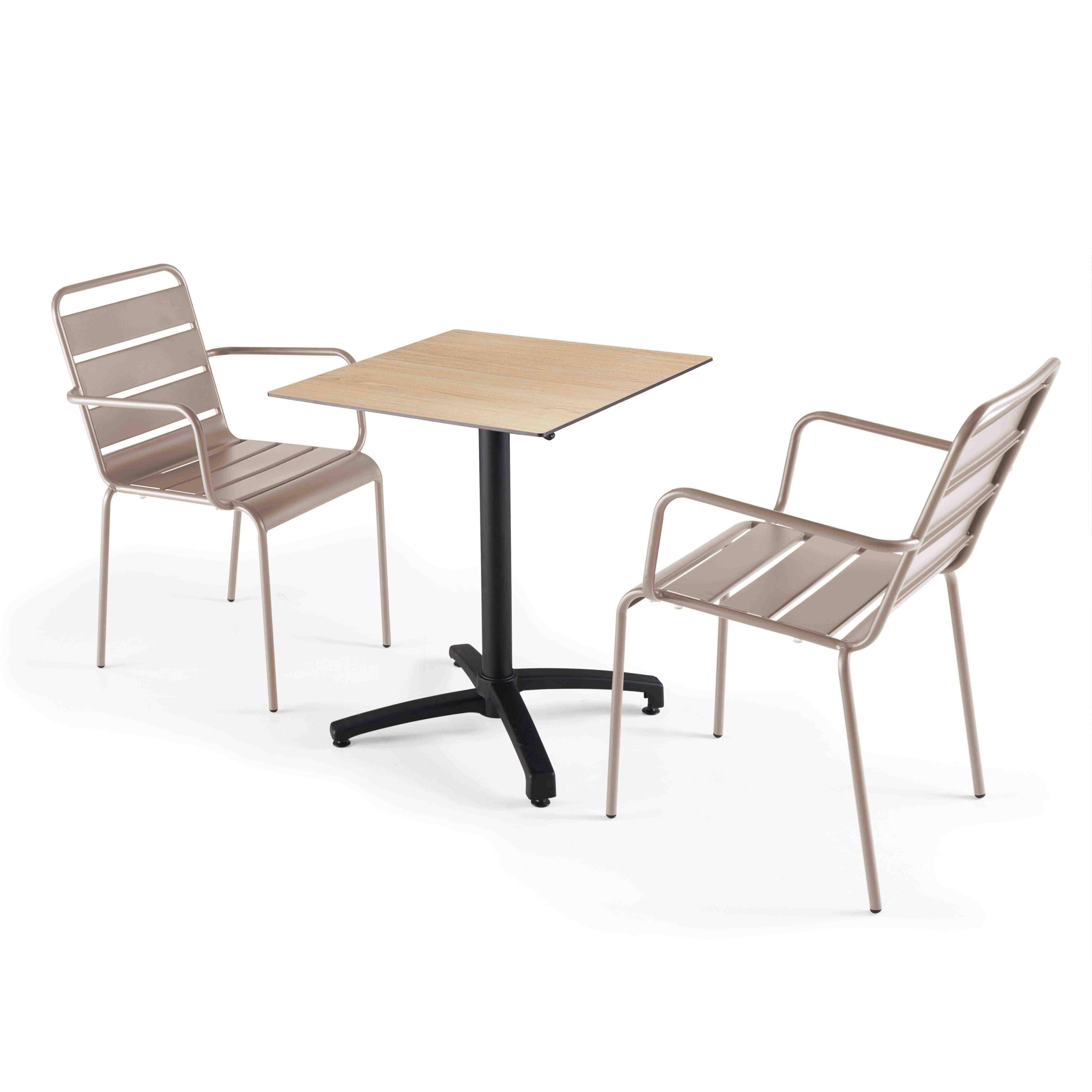 Oviala - Ensemble table de terrasse stratifié en chene et 2 fauteuils taupe - Oviala - Imagen 1