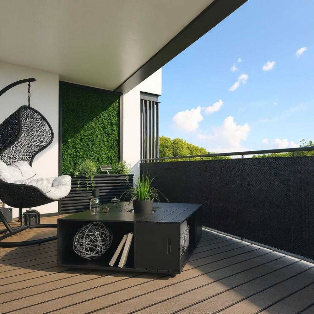 Rattan Art - Brise-vue en résine tressée pour balcon et clôture coloris noir 0.9 x 3 m - Imagen 2
