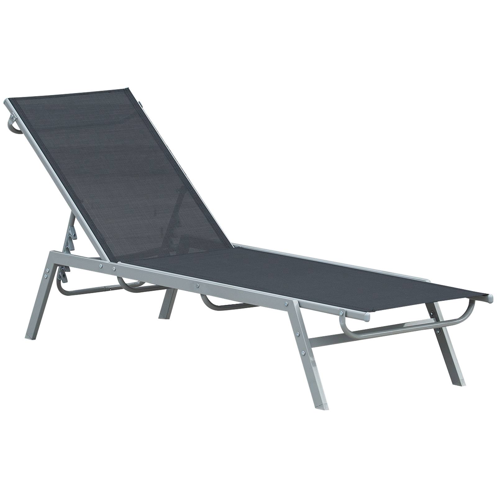 Outsunny - Bain de soleil transat design contemporain - dossier inclinable multi-positions - métal époxy textilène noir - Outsunny - Imagen 1